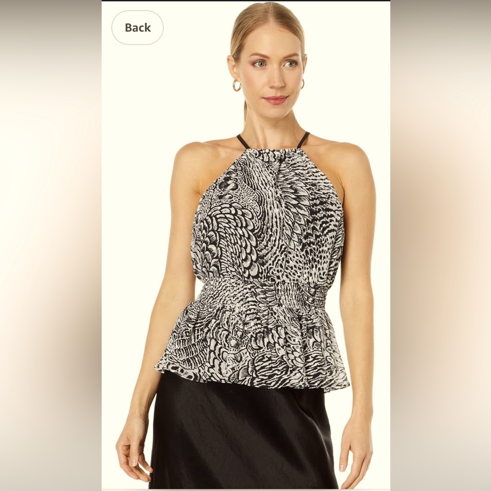 NWT BCBGMaxAzria Black/Combo Sleeveless Peplum Top Size Medium